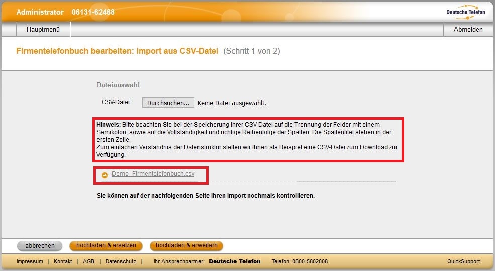 Firmentelefonbuch OH 01 05 AD 12 Import aus CSV03 171116