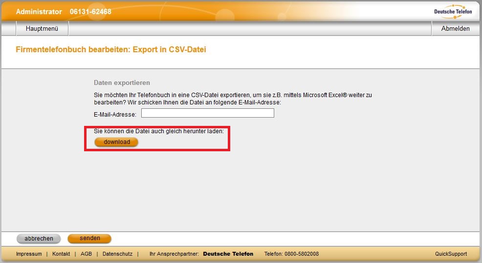 Firmentelefonbuch OH 01 05 AD 15 Export in CSV03 171116