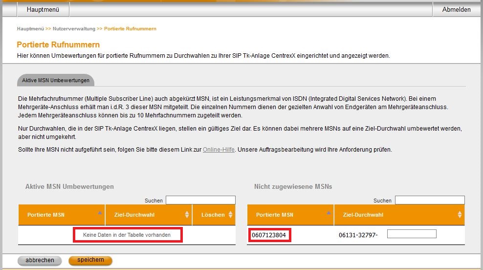 Portierte Rufnummern OH 01 05 Ad 09 Löschen03 190509