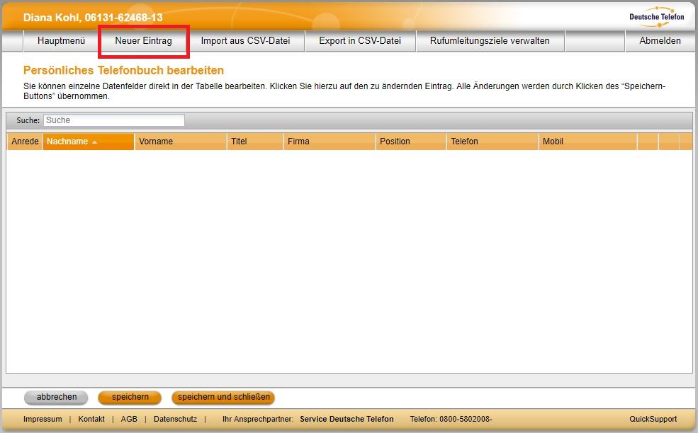 Telefonbuch OH 01 05 NU 09 Persönliches Telefonbuch Neuer Eintrag01 171117