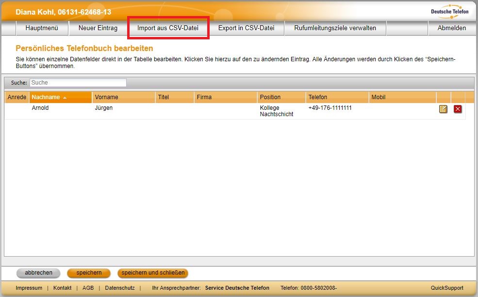 Telefonbuch OH 01 05 NU 12 Import aus CSV Datei01 171117