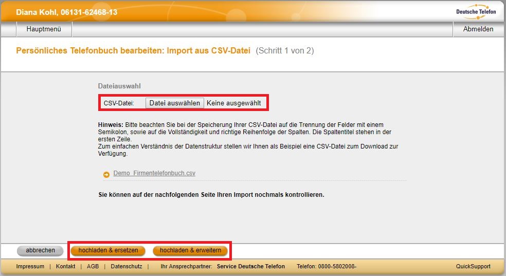 Telefonbuch OH 01 05 NU 13 Import aus CSV Datei02 171117