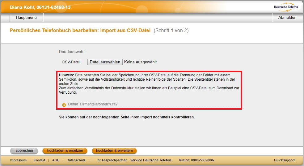 Telefonbuch OH 01 05 NU 14 Import aus CSV Datei03 171117
